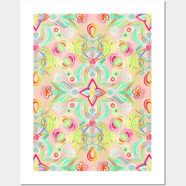 Soft Neon Pastel Boho Pattern Wall Art by micklyn